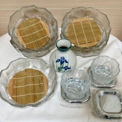 HOYA ホヤ ガラス　そば食器　麺皿　そば猪口　竹すのこ　そば徳利