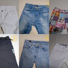LEE(リー)、MEI(メイ)、ユナイテッドアローズ、フリークスストア 6本セット スキニー、テーパードデニム、ストレッチ、ハーフパンツの画像