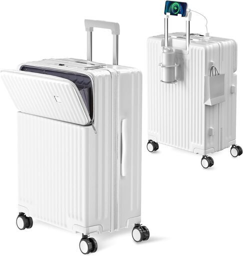 1品限り❤️スーツケース フロントオープン usbポート付き Mサイズ 65L スーツケース Mサイズ、65L, Type C と USBポート付き フロント