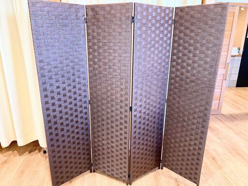 「美品！パーテーション 4連 高さ174cm 折りたたみ 衝立 目隠し おしゃれ 軽量 ブラウン 店舗使用」