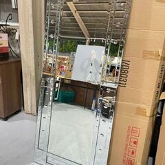 ①★倉庫保管品★全身ミラー 姿見 置き型 壁掛け メタリック アメリカン アンティーク風 スタッズ風 インテリア 