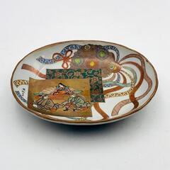 【古九谷・岡村英仙作】金彩色絵 公家皇族人物図 飾皿 九谷英仙