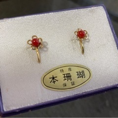 本珊瑚　保証　イヤリング　レディース　宝石　ゴールド　アクセサリ...