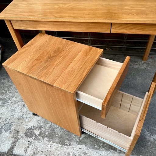 《売約済》【池上店】 無印良品 MUJI オーク材　デスク ワゴン セット コンソールデスク テーブル 引き出し デスク ナチュラル 