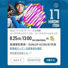 8/25　日ハム対ソフトバンク　普通駐車券　