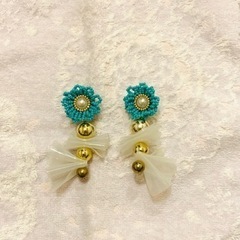 ターコイズブルー花モチーフイヤリングの画像