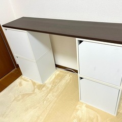 中古 デスク 組み合わせキューブボックス ホワイト 天板ダークブ...