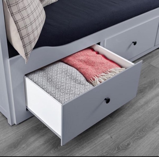 ★本日引き取り希望【IKEA/イケア】HEMNES ヘムネス デイベッドフレーム（引き出し×3）, グレー