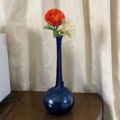 アンティークガラス花瓶とお花セット