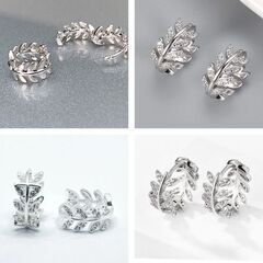 リーフラインストーンシルバーピアス（新品）の画像