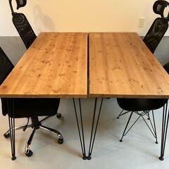 LOWYA 無垢材 テーブル 奥行70cm×幅160cm【2台】&メッシュバックチェア 幅