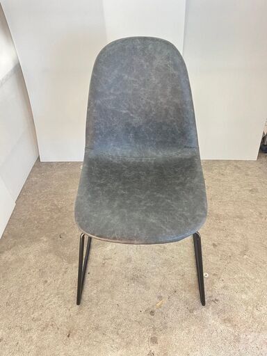 【D-222】LOWYA  ダイニングチェア　レザー　スチール脚 中古 激安 家具 グレーカラー