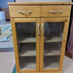 中古電話台（収納棚）W600×D420×高さ850（引出し＋ガラ...