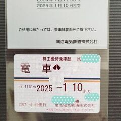 ★★お試し可能★★南海電鉄株主優待乗車証。今日から2025年1月...