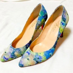 【美品✨】ウォーターカラーフラワーパンプス
