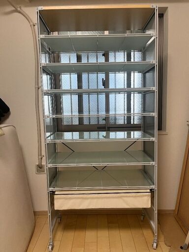 無印良品　ユニットシェルフ　ワイド２連（引き戸付・ガラス棚）