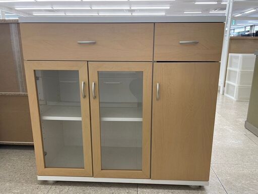 ★ジモティ割あり★  食器棚 ナチュラル H85×D35×W90 クリーニング済み TJ7927