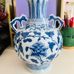 大明 青花 花瓶 大明嘉慶年製 牡丹紋