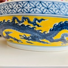 黃地 青花 龍紋 大明宣徳年製 大鉢