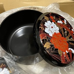 【高級塗物】渕太盆付飯切ちらし寿司セット 汁椀付き　花車の画像