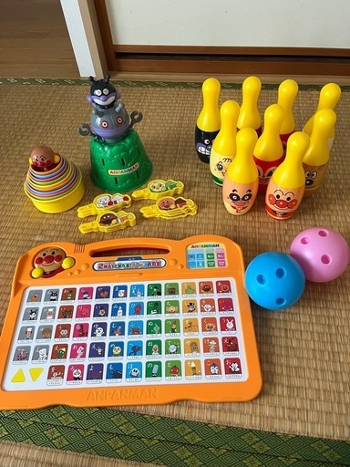 【4点セット】アンパンマンおもちゃ ボウリング つみかさねカップ ばいきんまんとだだんだんドキドキアンパンチ！ 2WAYで学べる！あいうえお教室