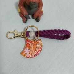 None スエード紐　５本編み　キーリング( 和柄・扇 )の画像