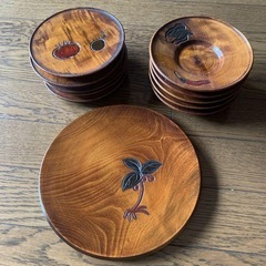 烏城彫り★銘々皿・茶托・丸皿計11点セット★伝統漆器★茶器★木製...