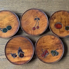 烏城彫り★銘々皿・茶托・丸皿計11点セット★伝統漆器★茶器★木製★地方銘品★岡山★お茶の画像