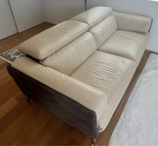 本革2人掛け電動リクライニングソファ