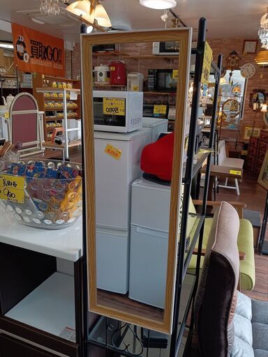 壁掛けミラー　ホワイト×ナチュラル　サイズ（約）幅３０×奥２×高９０　　■近隣配送無料 買取GO‼　栄和店