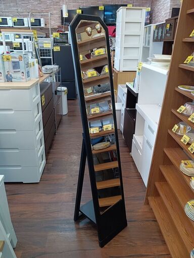 スタンドミラー　ブラック　サイズ（約）幅２９×奥３３×高１４７　　■近隣配送無料 買取GO‼　栄和店