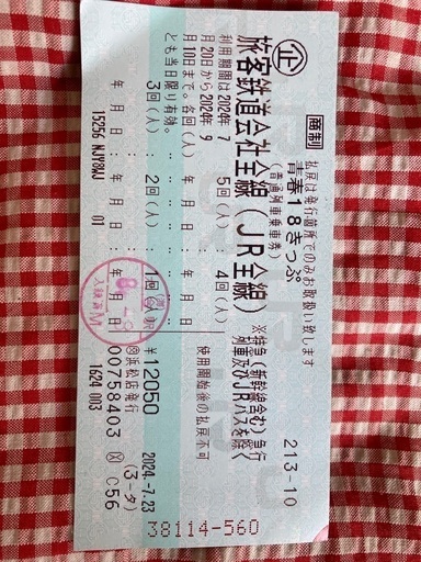 青春18切符　4回分　9500円