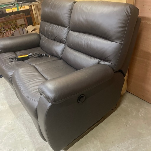 ニトリ　電動リクライニングソファ 難あり 合成革 二人掛け  黒 中古品