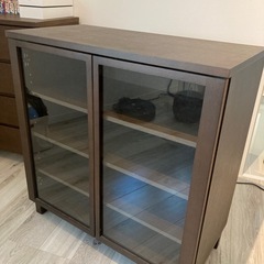 無印良品】ガラス戸キャビネット ブラウン 4段