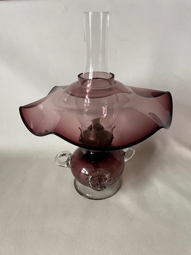 北一ガラス 北一硝子 オイルランタン オイルランプ 硝子工芸 ぶどう色 バラの立体図 置き型 未使用自宅保管品