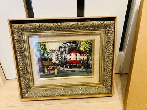 【箱入り、美品】絵画: 中川まり子　風景画　街　油絵