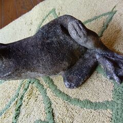 寝そべっているカエルの置き物（縁起物）の画像