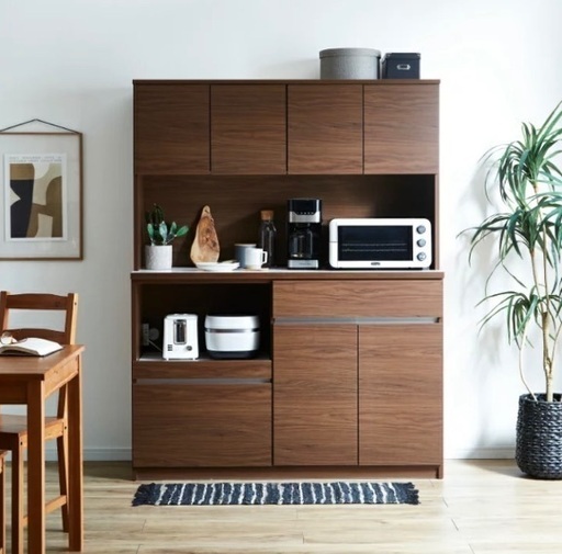 食器棚 2口コンセント・スライドカウンター付き（上下バラせます）