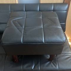 2人掛けソファ スツール付き ブラックの画像