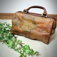 希少【中古】ヴィンテージ ミニボストンバッグ 地図柄 キャメル