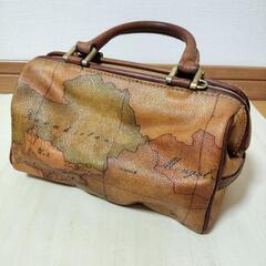 希少【中古】ヴィンテージ ミニボストンバッグ 地図柄 キャメルの画像