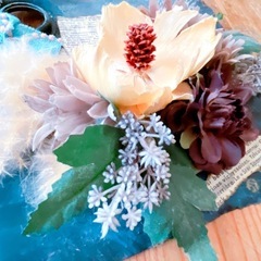 ハンドメイド☆アレンジメントフラワー☆オブジェ/壁掛け☆一斗缶の蓋リメイク☆パームフラワー☆ミナペルホネンの画像