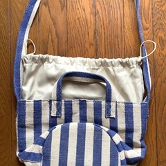 【美品】Blucielo nuovo ブルチェーロヌーヴォー　巾着トートバッグ　ショルダーバック　麻の画像