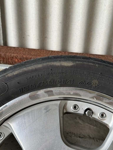 14インチ　軽などに。ワーク ユーロライン？ 14インチ 5j +45 pcd100 4穴　155/55r14 溝ありタイヤホイールセット