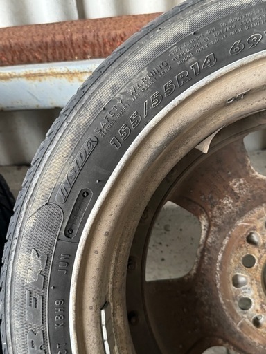 14インチ　軽などに。ワーク ユーロライン？ 14インチ 5j +45 pcd100 4穴　155/55r14 溝ありタイヤホイールセット