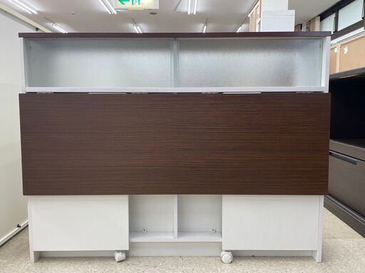 ★ジモティ割あり★  キッチンカウンター 白・茶 H93×D32(拡張時70)×W120 クリーニング済み TJ7969