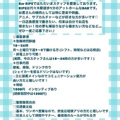【JR代々木駅】Bar  RIPE バーテンダー募集の画像
