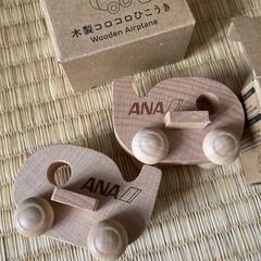 木製　コロコロ飛行機　ANA ２つセット