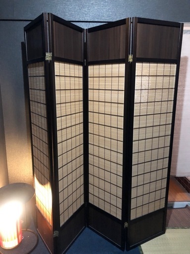 美品　4連ついたて　こげ茶色衝立