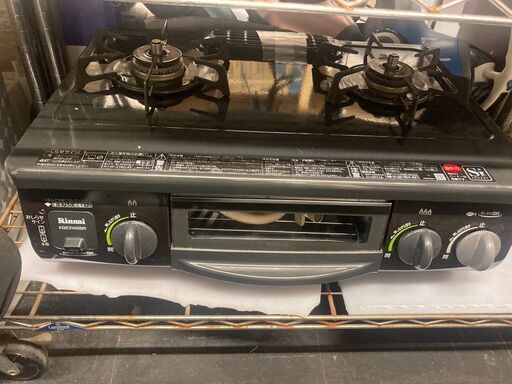 ☆中古￥6,800！Rinnai　2口ガスコンロ　家電　2014年製　RT31NHS-R型　都市ガス用　【BH061】